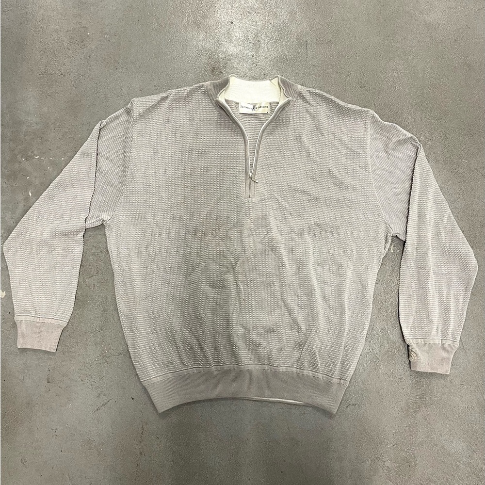 Vintage Fairway‎ & Greene Quarter Zip Pullover Grey Sweater Embroidered Cuffs